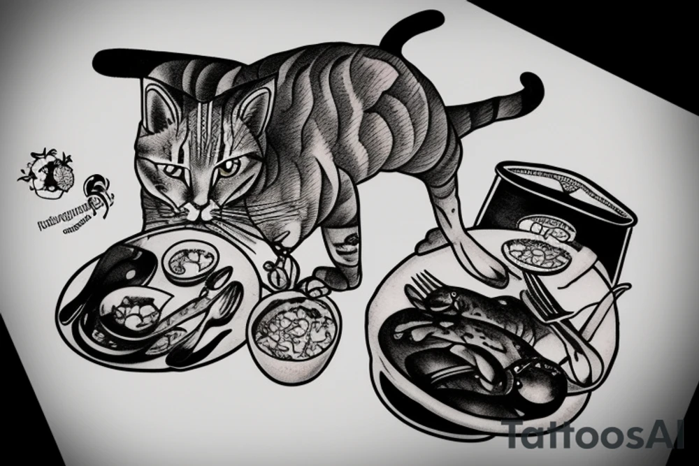 thai cat eating meal in space tattoo idea