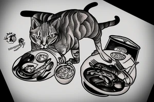 thai cat eating meal in space tattoo idea