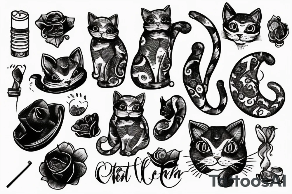 old cat smoking cigars tattoo idea