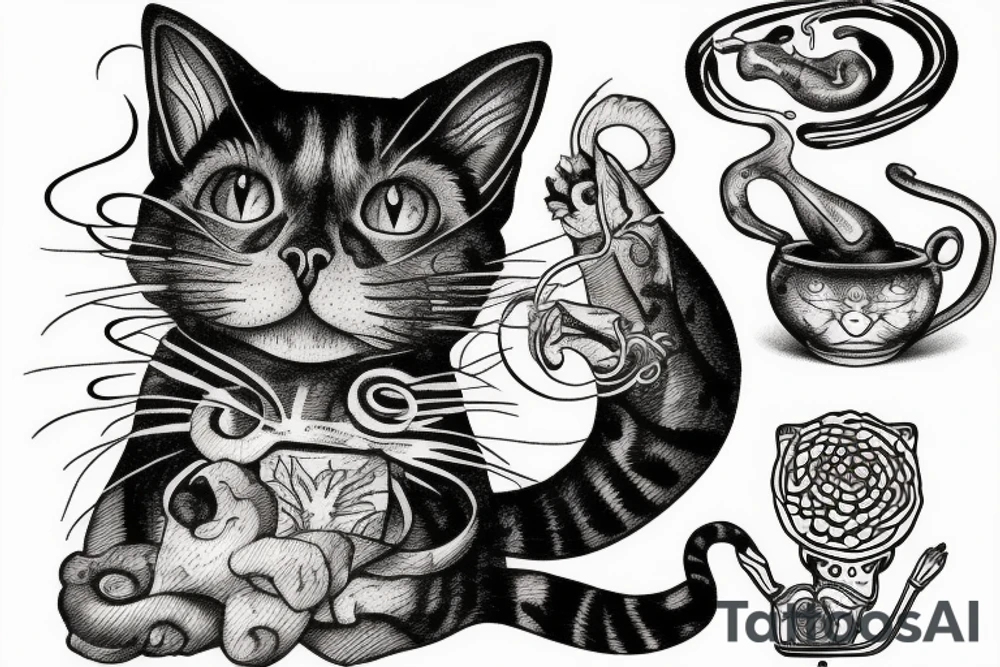old cat smoking cigars tattoo idea