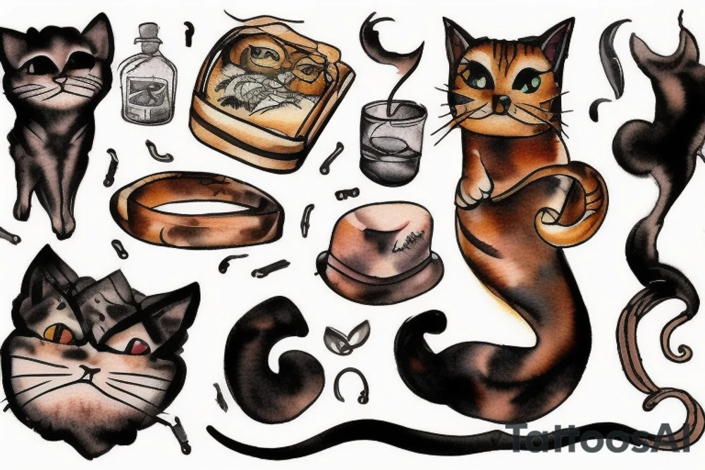 old cat smoking cigars tattoo idea