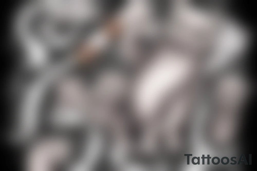 old gray cat smoking cigars and teaching little kittens in heaven tattoo idea
