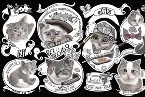 old gray cat smoking cigars and teaching little kittens in heaven tattoo idea