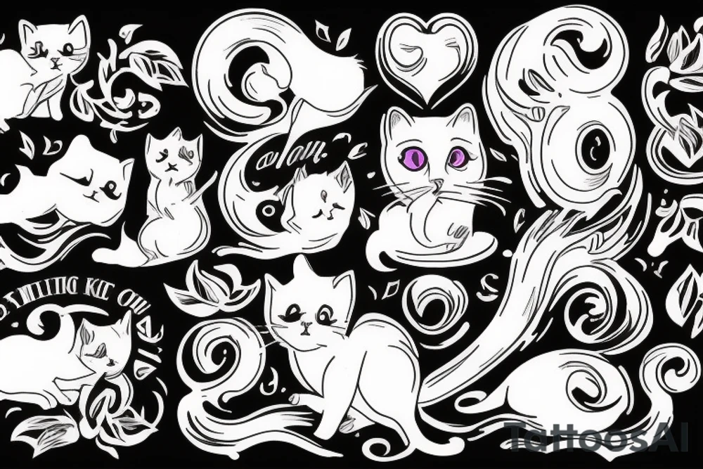 old gray cat smoking cigars and teaching little kittens in heaven tattoo idea