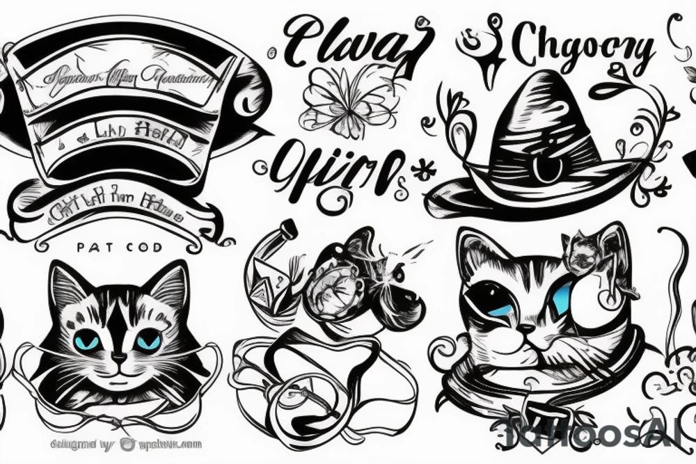 old gray cat smoking cigars and teaching little kittens in heaven tattoo idea