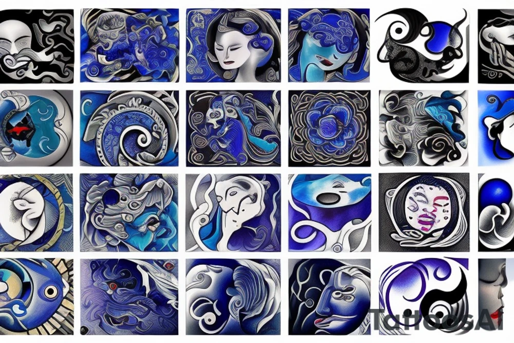 yin and yang in harmony blue tattoo idea