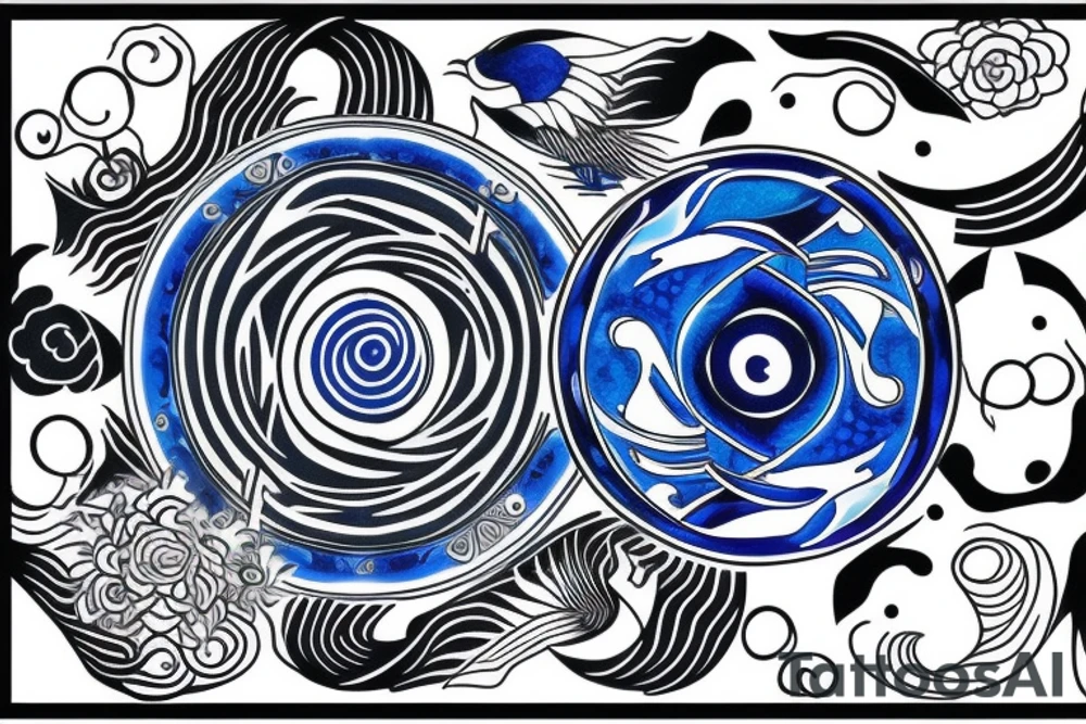 yin and yang in harmony blue black tattoo idea