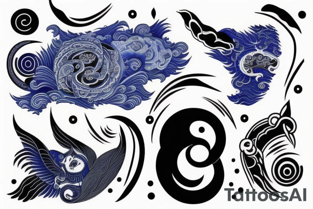 yin and yang in harmony blue black tattoo idea