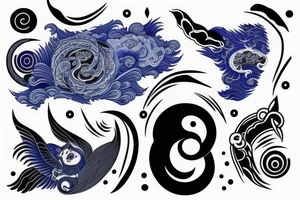 yin and yang in harmony blue black tattoo idea