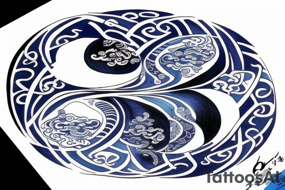 yin and yang in balance blue black tattoo idea