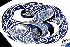 yin and yang in balance blue black tattoo idea
