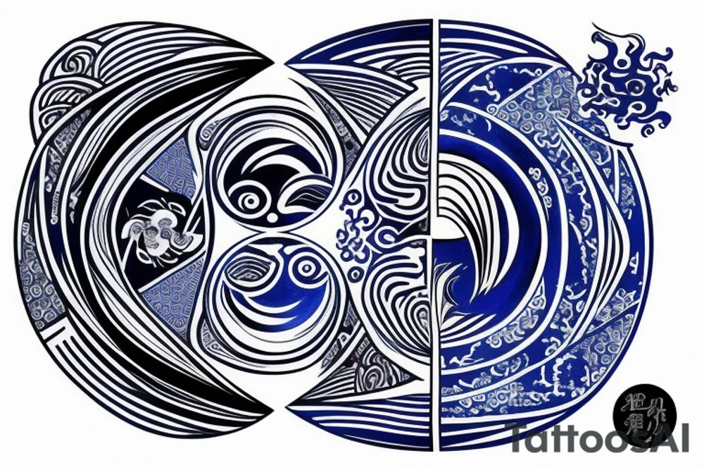 yin and yang in balance blue black tattoo idea
