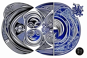 yin and yang in balance blue black tattoo idea