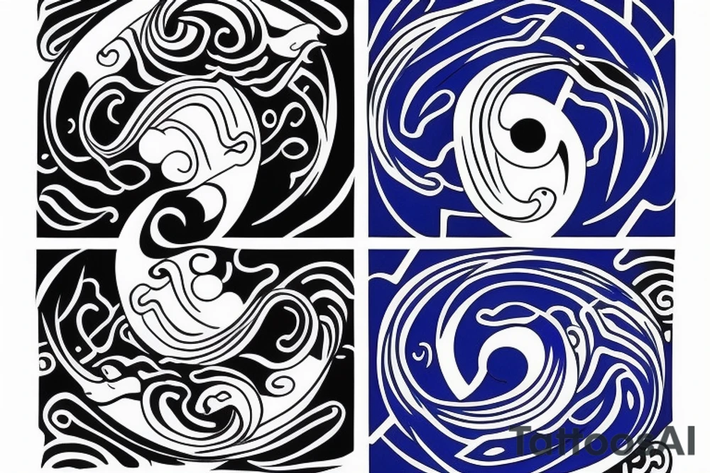 yin and yang in balance blue black tattoo idea