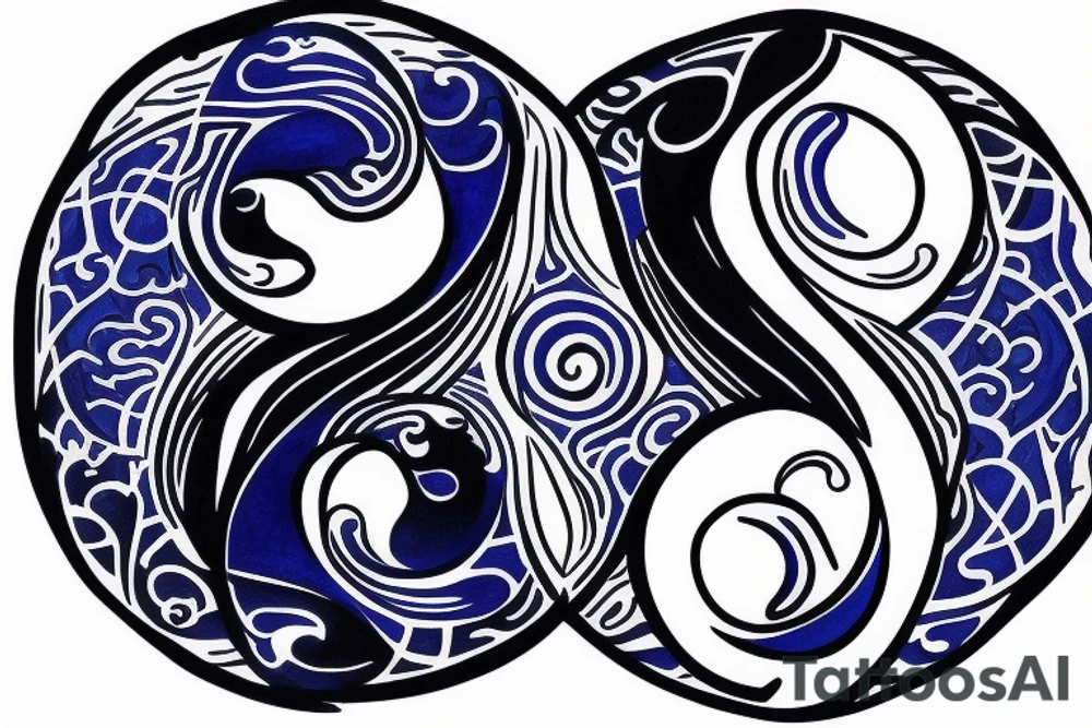 yin and yang in balance blue black tattoo idea