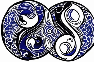 yin and yang in balance blue black tattoo idea