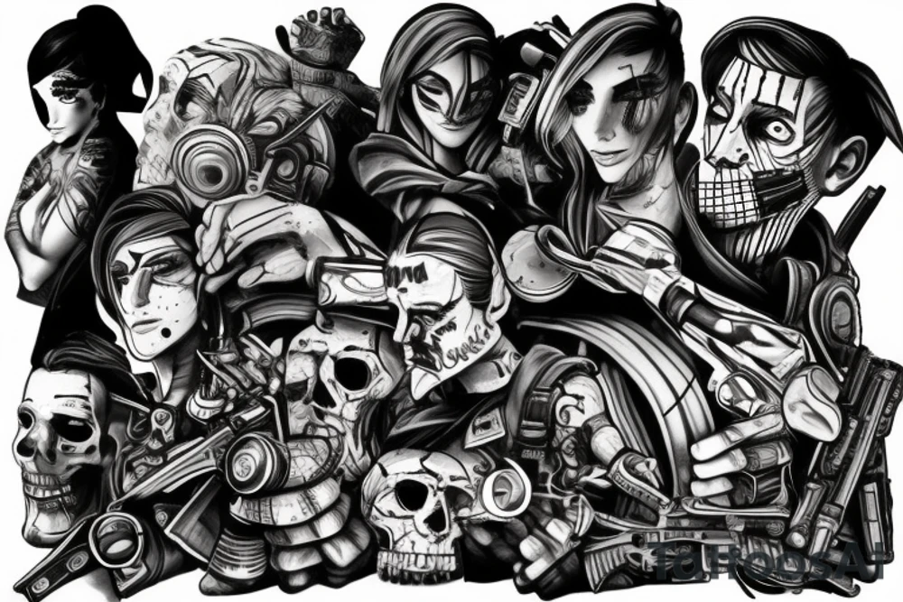 Full sleeve tattoo borderlands video game tattoo idea