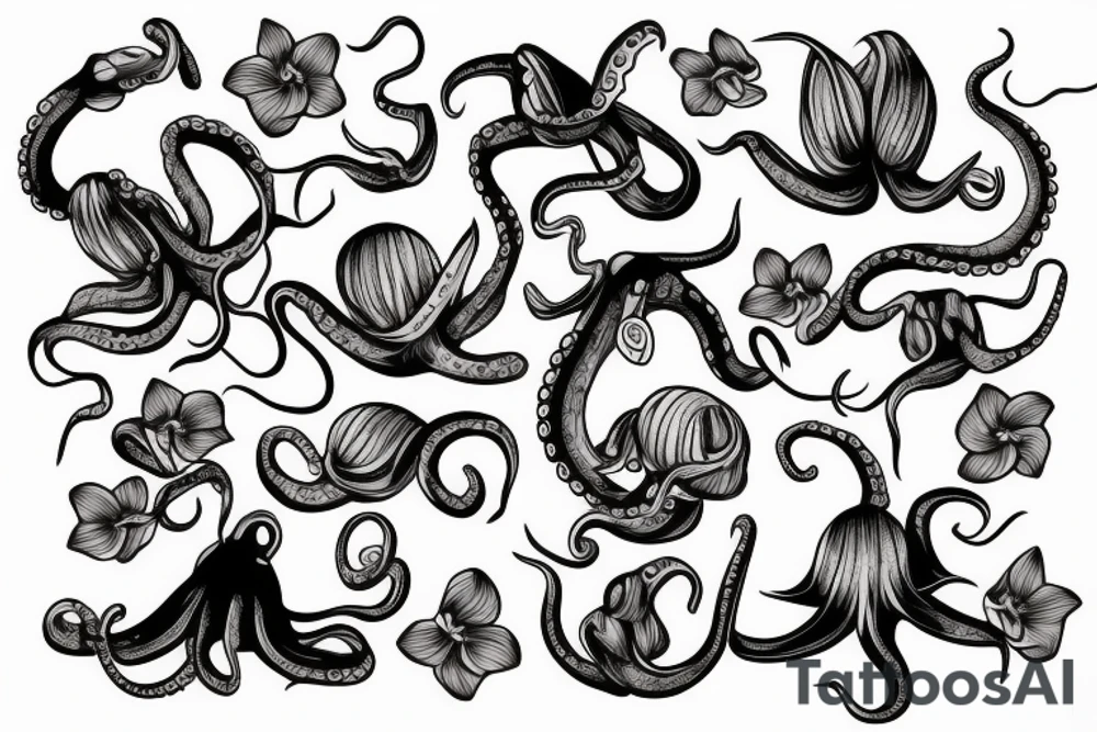 Octopus with orchids tattoo idea
