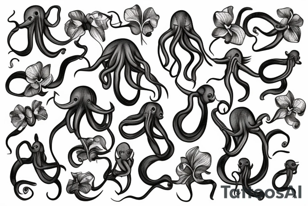 Octopus with orchids tattoo idea