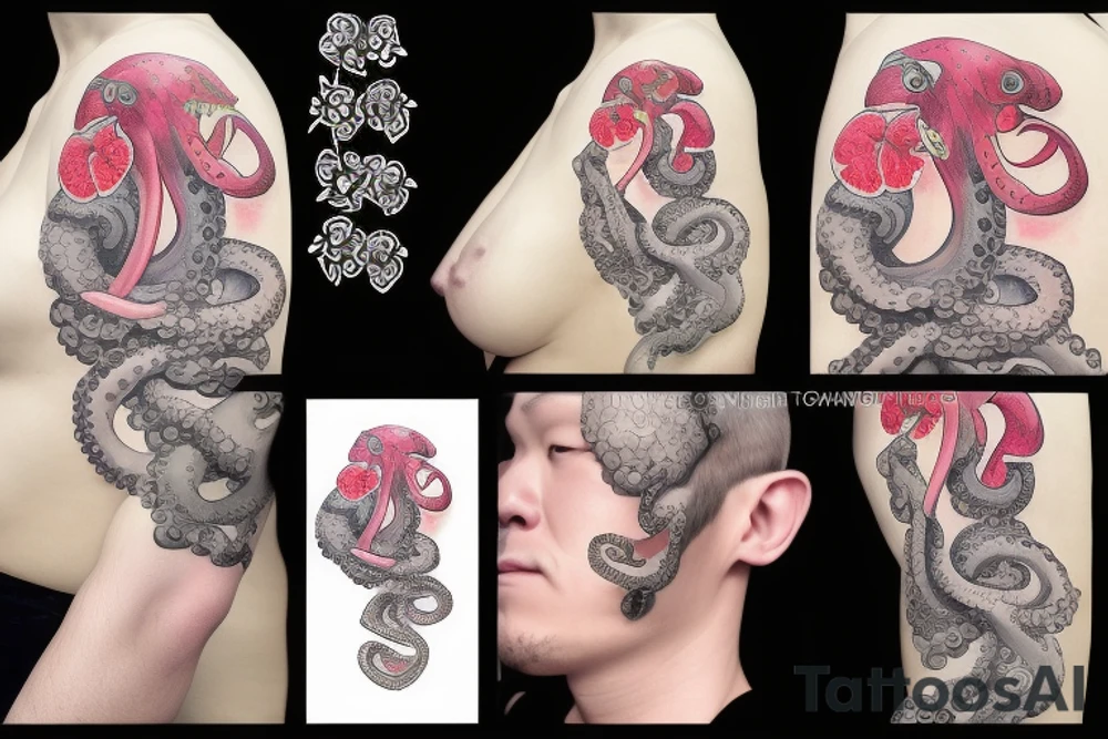 Octopus with orchids tattoo idea