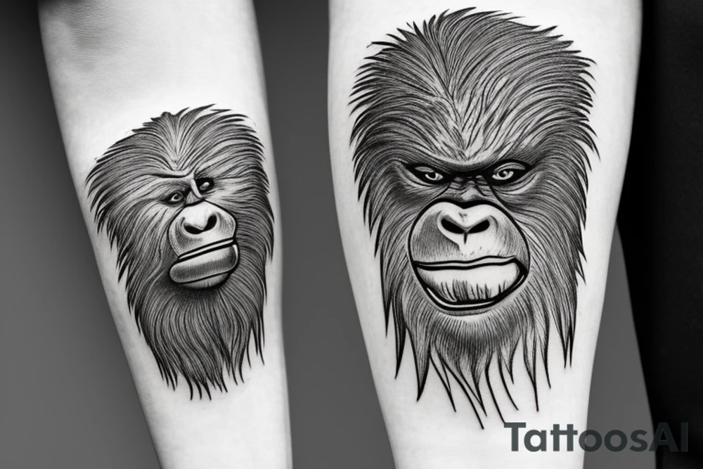 Sasquatch runs through the trees tattoo idea