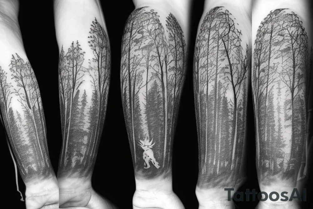 Sasquatch runs through the trees tattoo idea