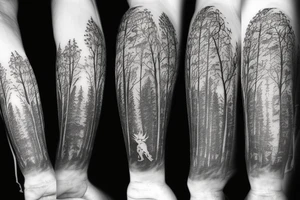 Sasquatch runs through the trees tattoo idea