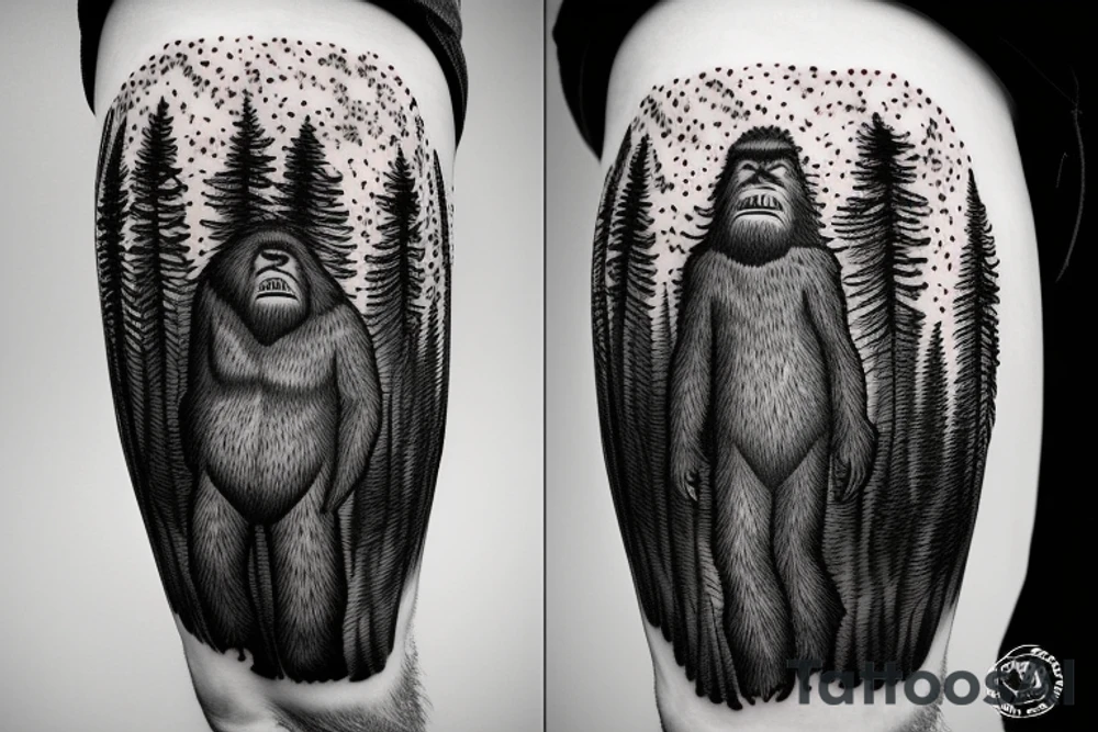 sasquatch hiding in the forest tattoo idea