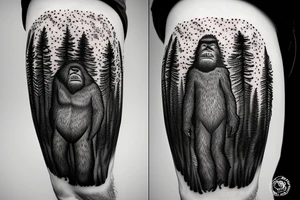 sasquatch hiding in the forest tattoo idea