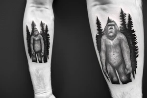 sasquatch hiding in the forest tattoo idea