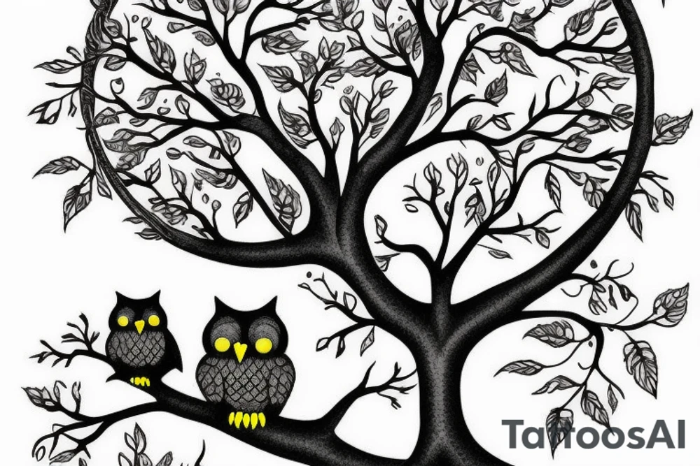 Owl sitting in tree tattoo idea