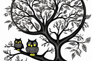 Owl sitting in tree tattoo idea