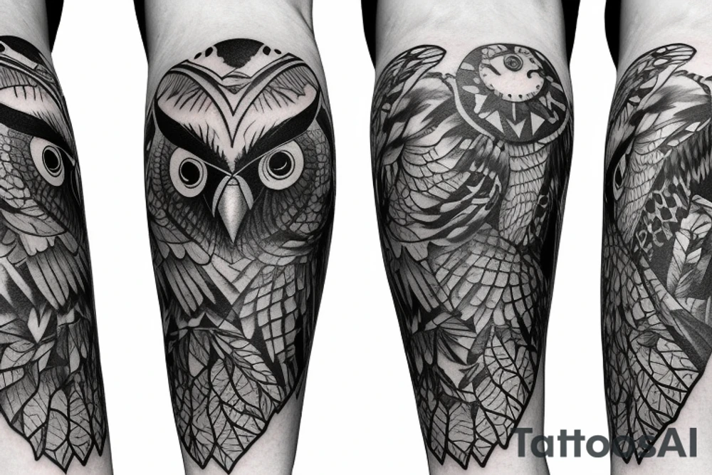 Owl sitting in tree tattoo idea