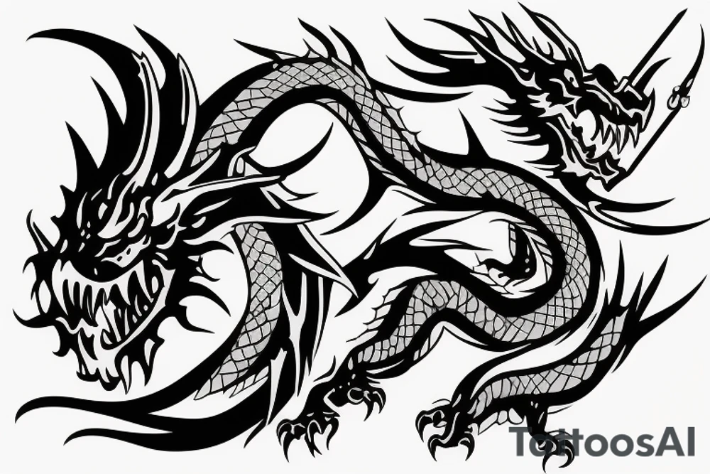 Dragon with sword tattoo idea