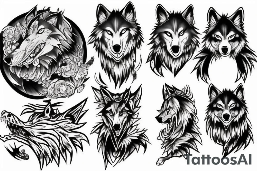 anime wolf in full growth tattoo idea