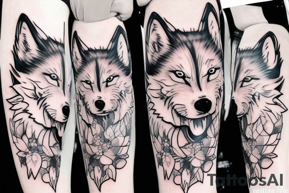 anime wolf in full growth tattoo idea