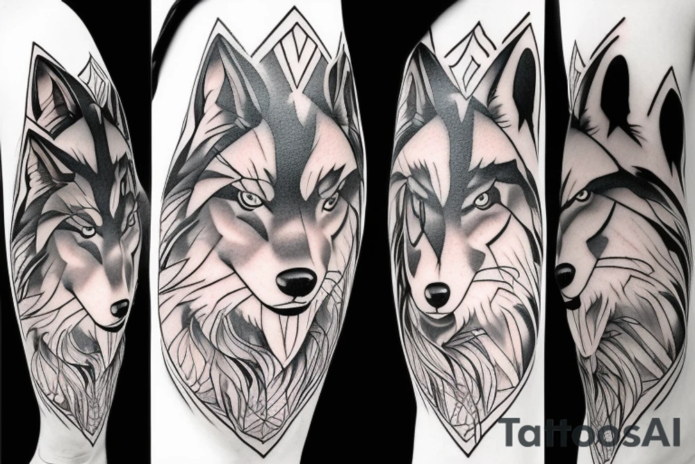 anime wolf in full growth tattoo idea
