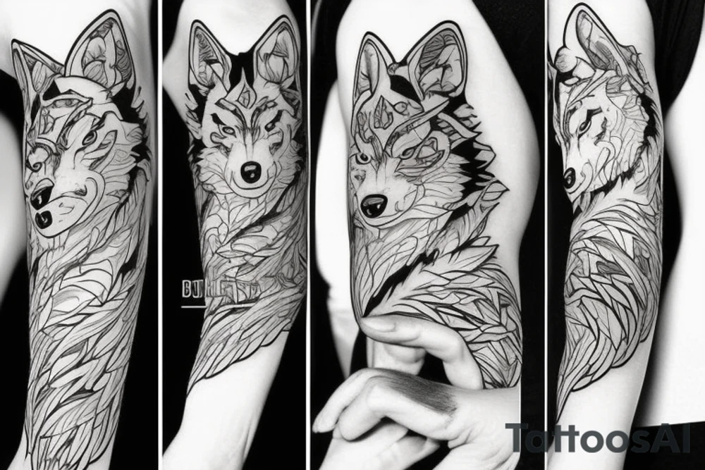 anime wolf in full growth tattoo idea
