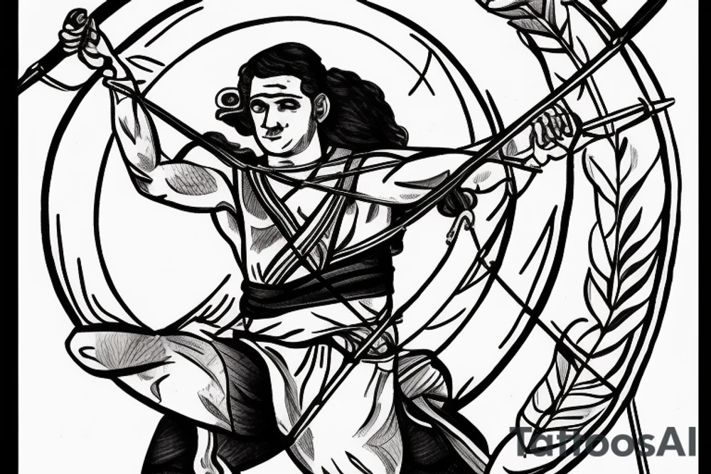 Greek Archer drawing the bow, ready to shoot, side on tattoo idea