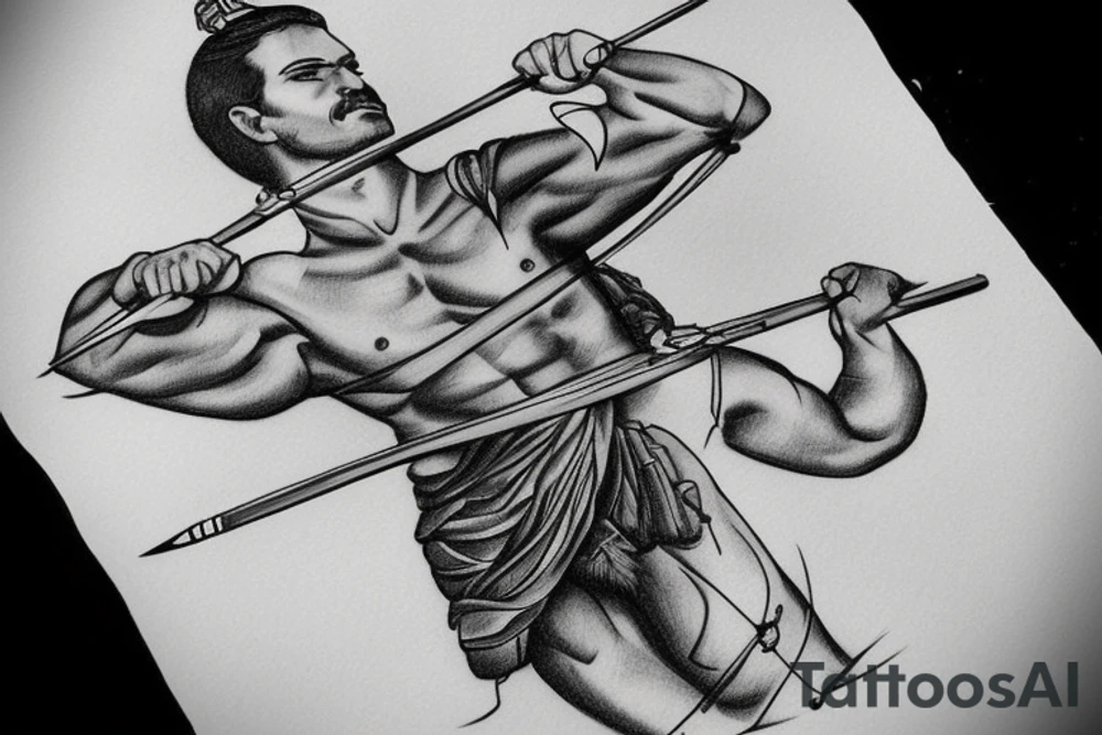 Greek Archer drawing the bow, ready to shoot, side on tattoo idea