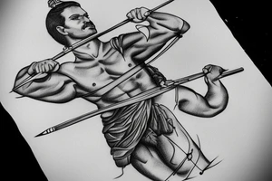 Greek Archer drawing the bow, ready to shoot, side on tattoo idea