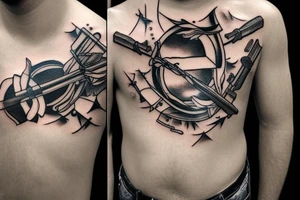 A Chest tattoo of a Greek archer shooting tattoo idea