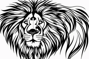 lion portrait with a beautiful landscape background tattoo idea