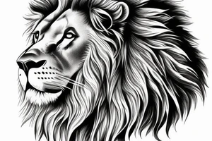 lion portrait with a beautiful landscape background tattoo idea