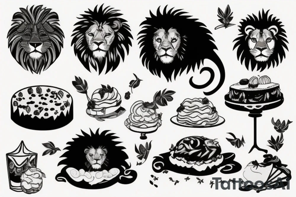 lion and dessert background tattoo idea