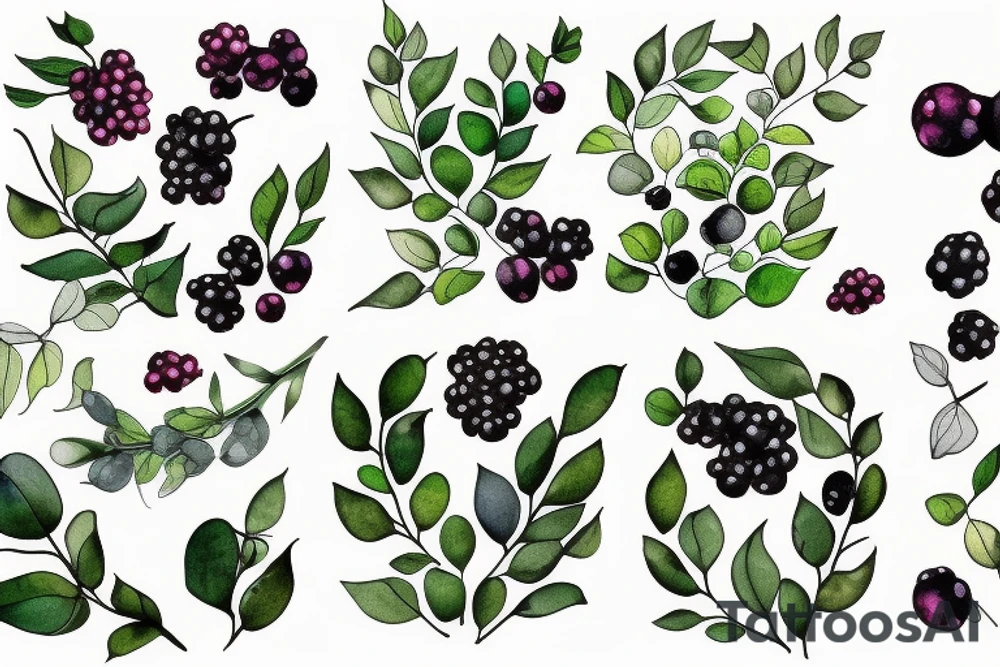 Cloudberry, cowberry and blackberry, forest tattoo idea