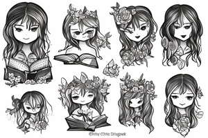 Little girl with book in the forest tattoo idea