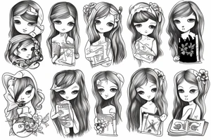 Little girl with book in the forest tattoo idea