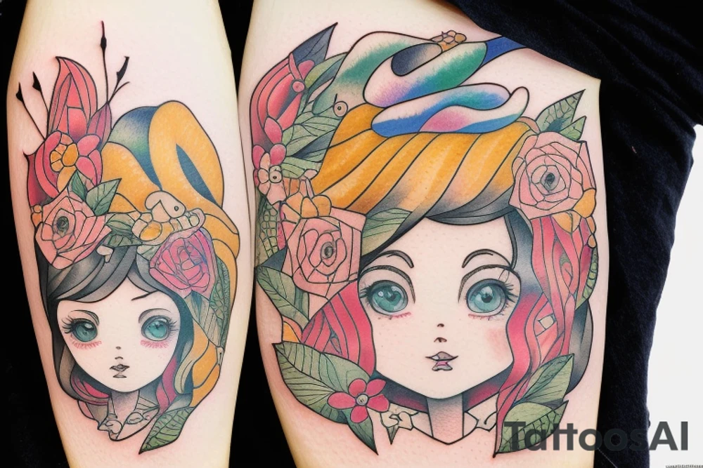 Little girl with book in the forest tattoo idea