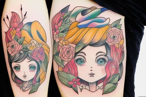 Little girl with book in the forest tattoo idea